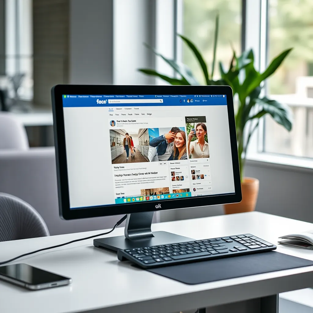 A glowing search engine results page (SERP) with a prominent website listing, followed by a dynamic social media feed displaying engaging content, comments, and interactions. The image should depict a seamless flow of online engagement and visibility.