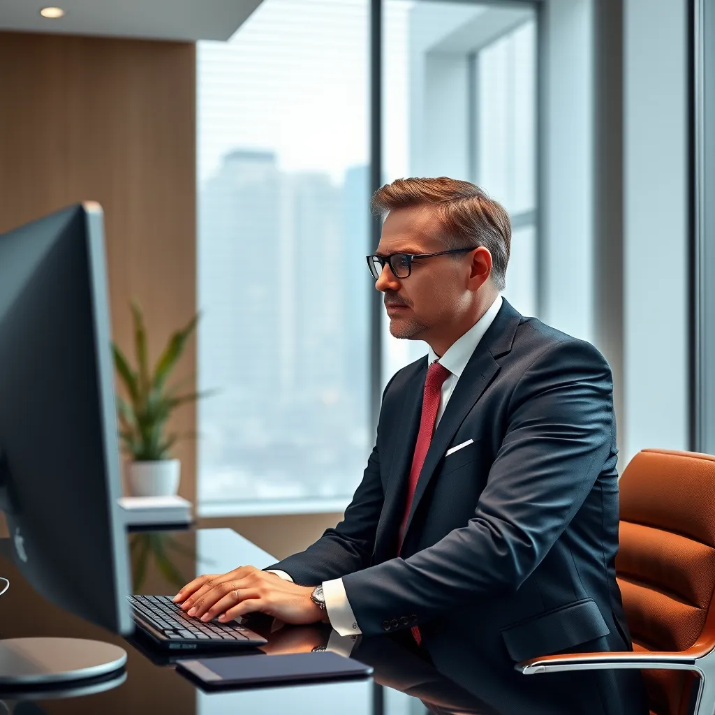 A photorealistic image of a lawyer reviewing a website for ADA compliance, with a focus on the website's code and design elements. The image should convey a sense of legal protection and professional expertise while highlighting the importance of ADA compliance for business success.
